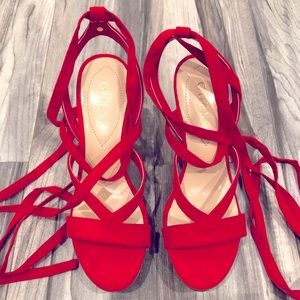 ♥️Guess Like New Gorgeous Red Ankle Tie Wedges👠